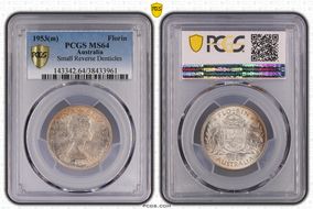 1953(m) Florin Small Rev. Denticles KM-54  Ag MS64