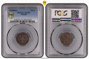 1934(w) 5 Gr KM-10a AU53BN