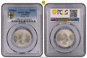 1954(m) Florin Royal Visit KM-55  Ag MS63