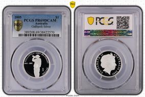 2005 $1 Gallipoli Ag PR69DCAM