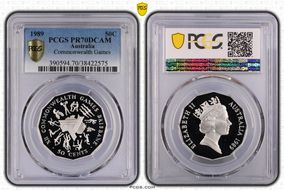 1989 50C Commonwealth Games Ag PR70DCAM