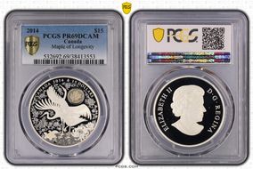 2014 $15 Maple of Longevity PR69DCAM