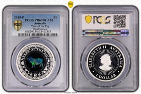 2019-P $1 Year of the Pig Opal Ag PR69DCAM