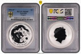 2012-P $1 Year of the Dragon Ag MS69