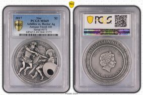 2017 $2 Achilles vs. Hector Ag Antique Finish HR MS69