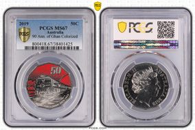 2019 50C 90 Ann. of Ghan Colorized MS67