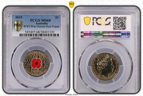 2015 $1 WWI War Heroes-Red Poppy Colorized MS68