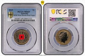 2015 $1 WWI War Heroes-Red Poppy Colorized MS69