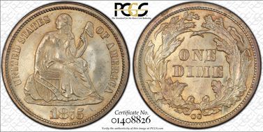 1875-CC 10C Mintmark Below Bow MS65