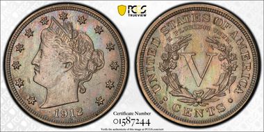 1912-S 5C AU58+