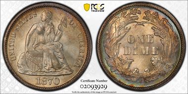 1870-S 10C MS66+