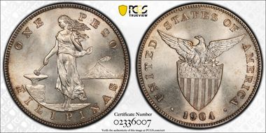 1904 Peso KM-168  Ag MS61