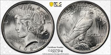 1924 $1 VAM 8A, Extra Hair MS65