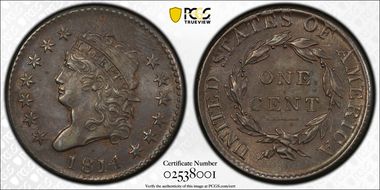 1814 1C S-295, Plain 4 MS63BN