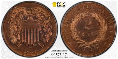 1864 2C Small Motto PR66RD