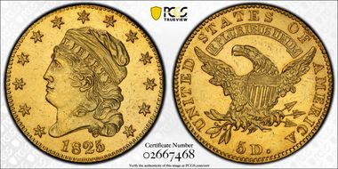 1825/4/1 $5 AU53