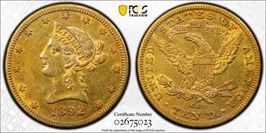 1892-CC $10 TDR FS-801 AU50