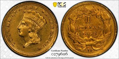 1858-D G$1 AU58