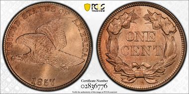 1857 1C Flying Eagle MS66+