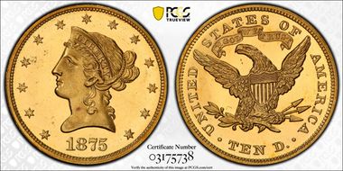 1875 $10 PR63CAM