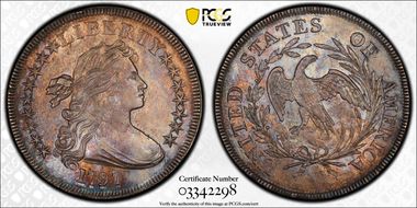 1797 $1 9x7 Stars, Large Letters AU58