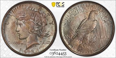 1921 $1 VAM 1F, Polishing Lines Peace MS66