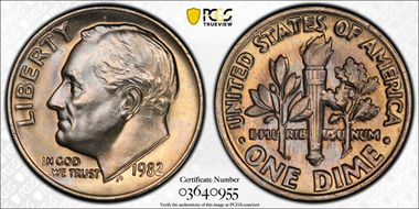 1982 10C No Mintmark - Strong MS66