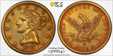 1841-D $5 Tall D XF40