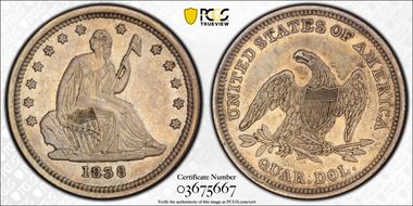 1838 25C Seated, No Drapery AU50