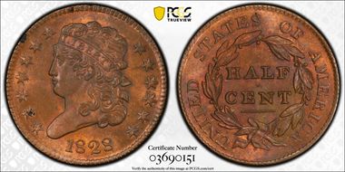 1828 1/2C 13 Stars MS64RD