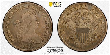 1806 50C Pointed 6, Stem VF35