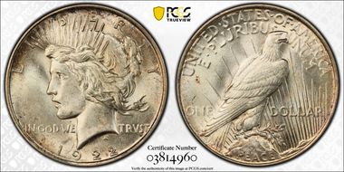 1922 $1 VAM 8, Doubled Tiara AU58+