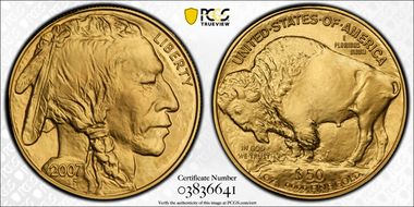 2007 $50 American Buffalo .9999 Fine Gold First Strike MS70