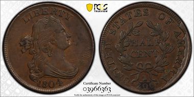 1804 1/2C C-6, Spiked Chin AU53BN