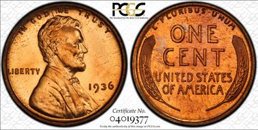 1936 1C Satin PR65+ RD