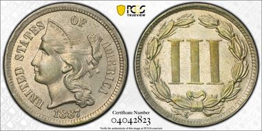 1887/6 3CN Overdate FS-301 MS62