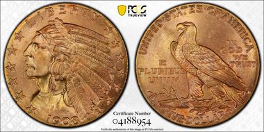 1908-S $5 MS66+