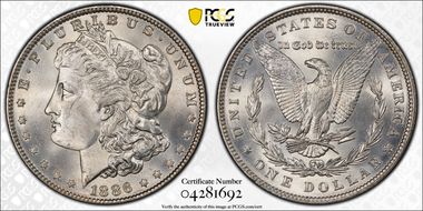 1886 $1 VAM 1A, Line in 6 MS64