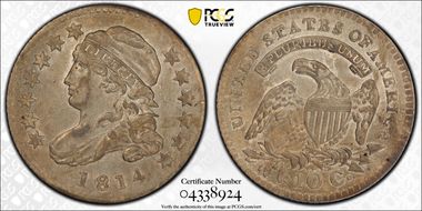 1814 10C Small Date AU50