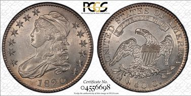 1820 50C Sq. 2, Lg Date, No Knob AU58