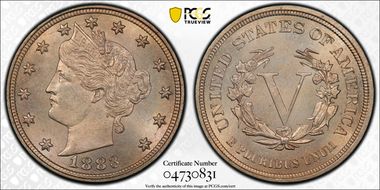 1883 5C No CENTS MS65