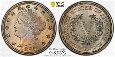 1883 5C No CENTS MS64