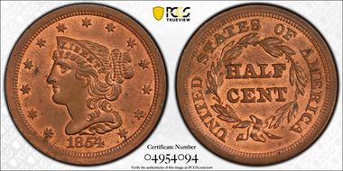 1854 1/2C Cohen 1 MS64RB