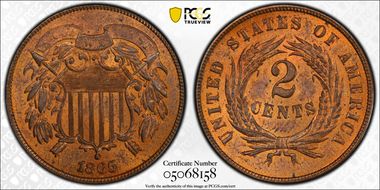 1865 2C Plain 5 MS64RB