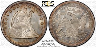 1869 $1 MS66+