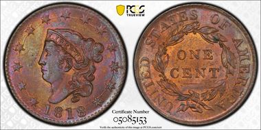1818 1C Newcomb 10 MS63RB