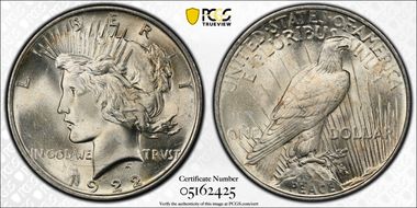 1922 $1 VAM 2F, Hair Pin MS64