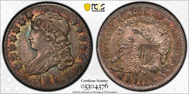 1814 10C JR-4, Large Date AU55