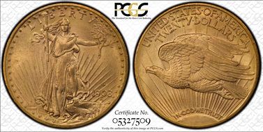 1908-D $20 Motto MS65