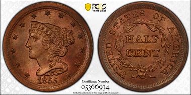 1855 1/2C MS65RD